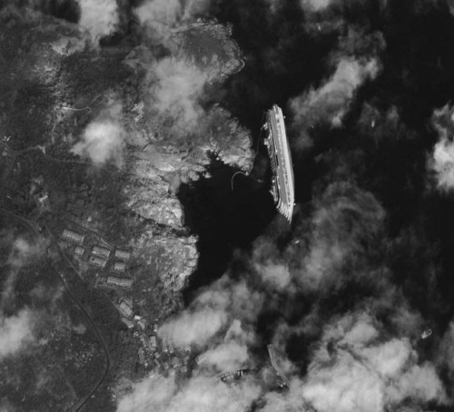 Capsized cruise ship Costa Concordia from space