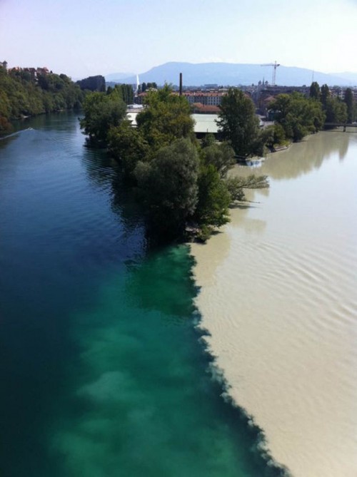 Colliding rivers in Geneva, Switzerland